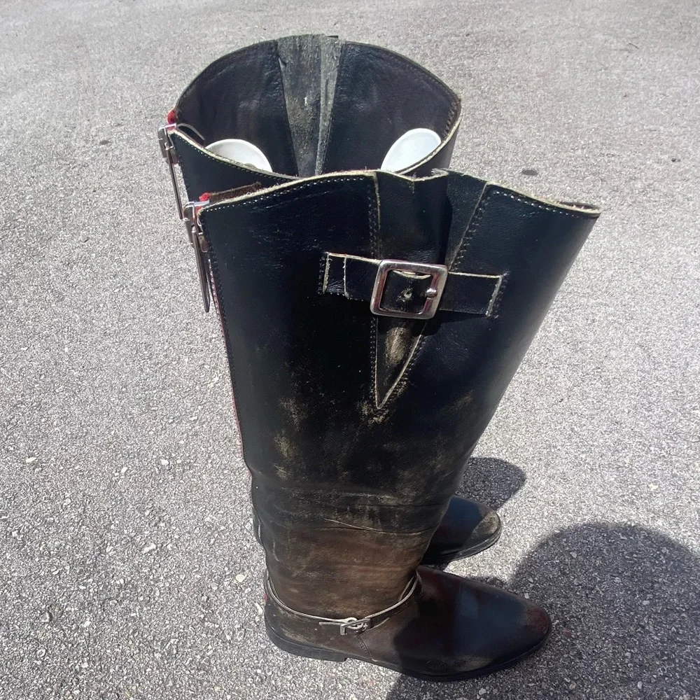 Golden Goose Burnished Black Leather Riding Boots Size 39 8.5 - Picture 3 of 8
